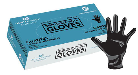 Olivia Garden black disposable vinyl gloves