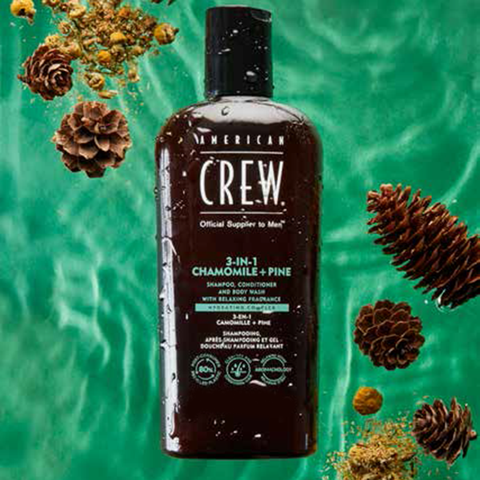 American Crew 3-in-1 Camomille et Pin shampooing, soin et gel douche